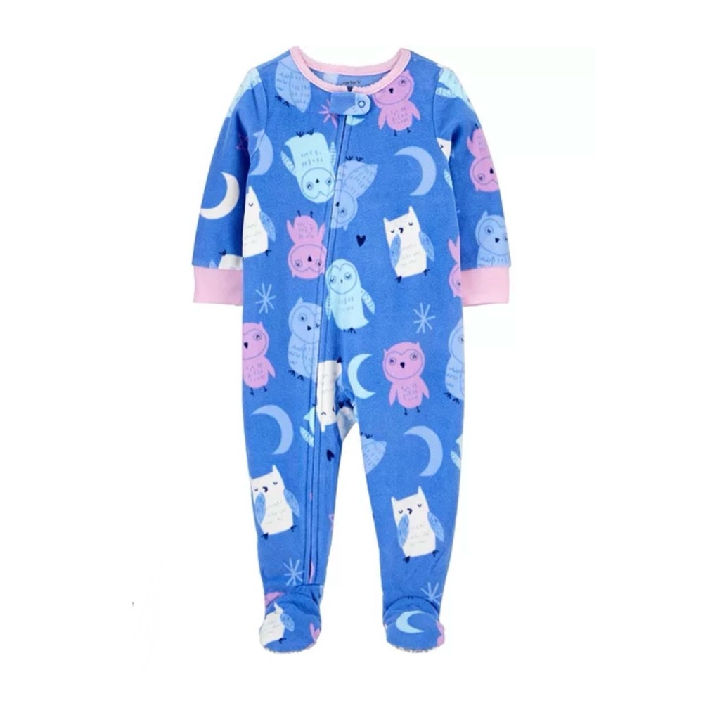 Carters Blue & Purple 1-Piece Owl Fleece Footie PJs Baby Girl 12M